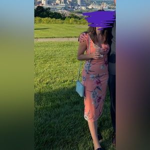 REVOLVE Peach Floral Midi Dress